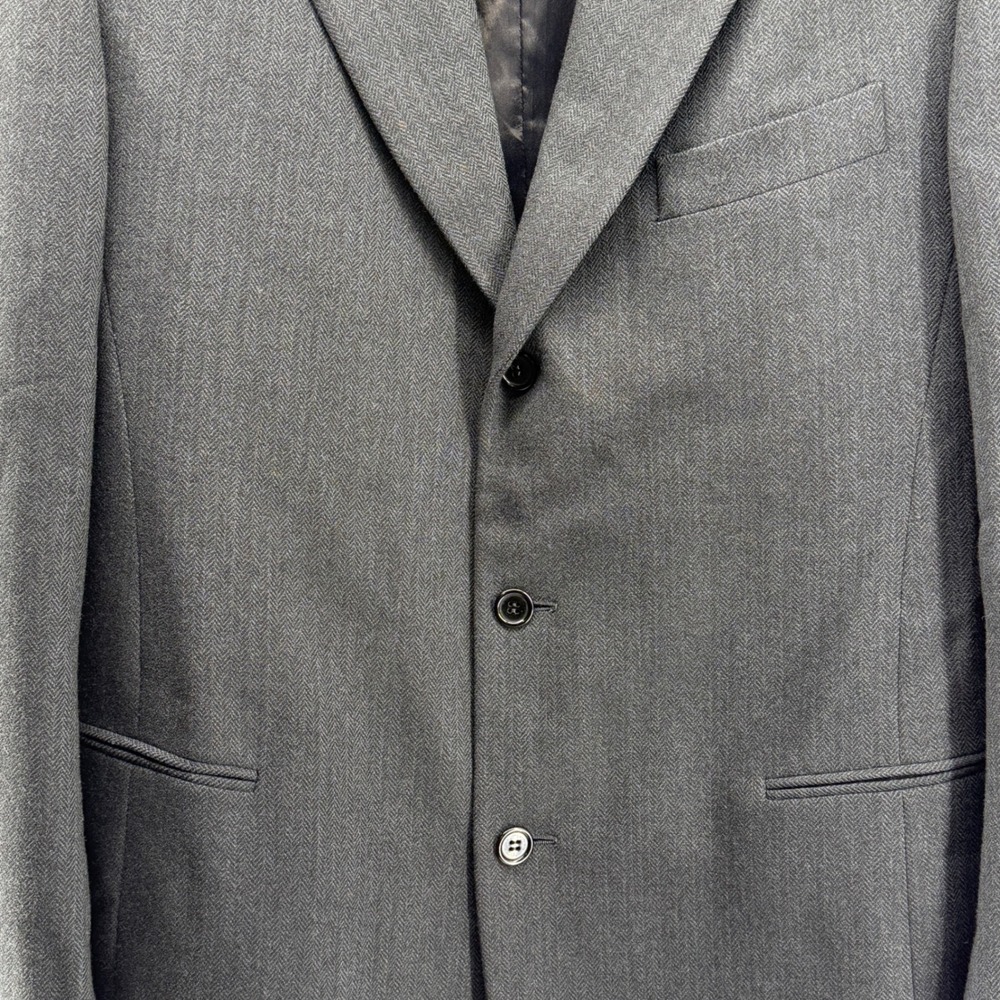 Donna Karan Signature‎ Mens Charcoal Grey Wool Herringbone 3-Button Italy 42 R - Picture 2 of 13